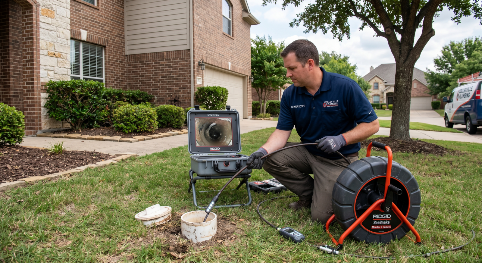 sewer scoping a plumbing line in fort worth tx