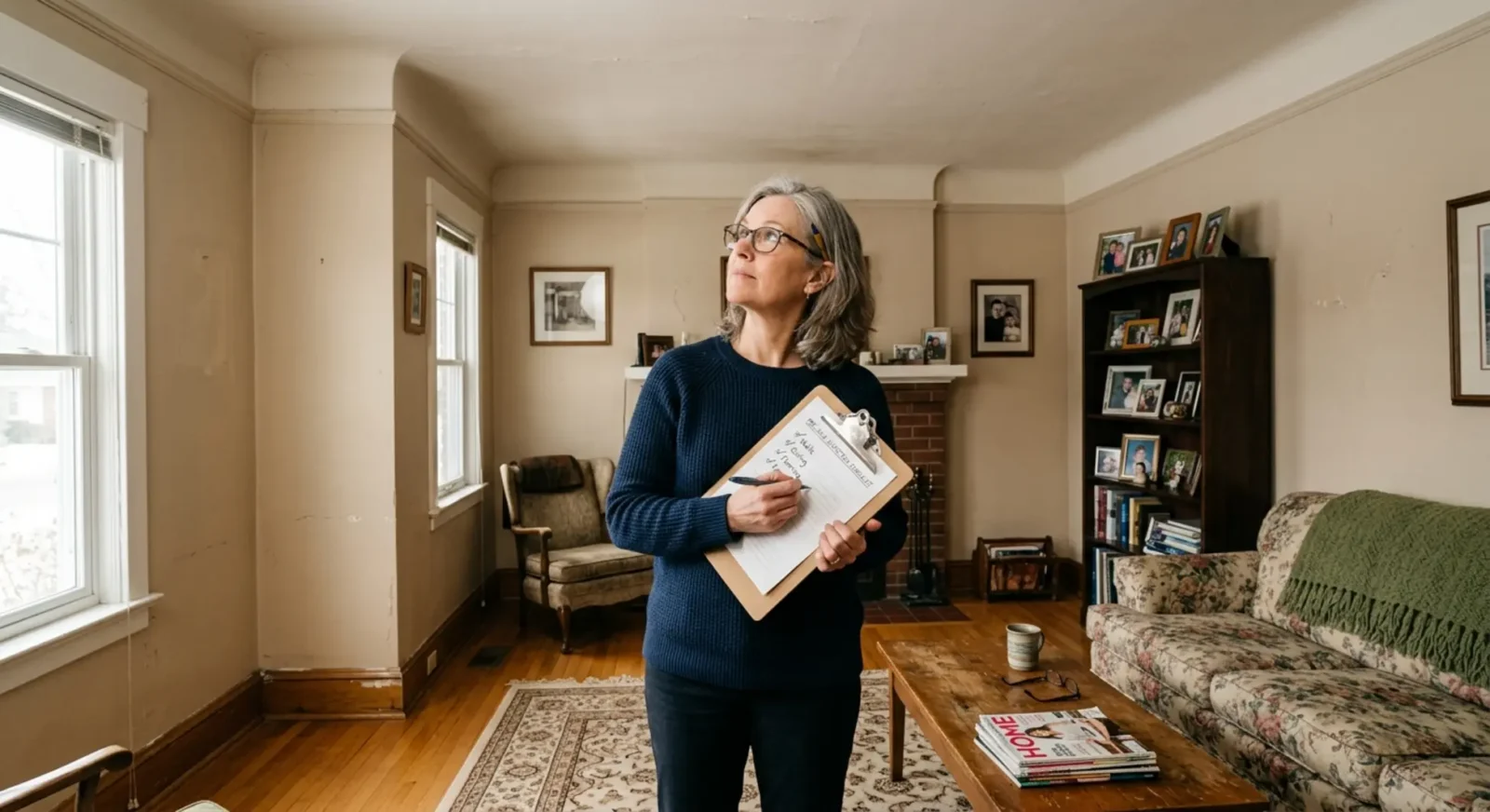 Homeowner reviewing pre-sale inspection checklist in their DFW living room