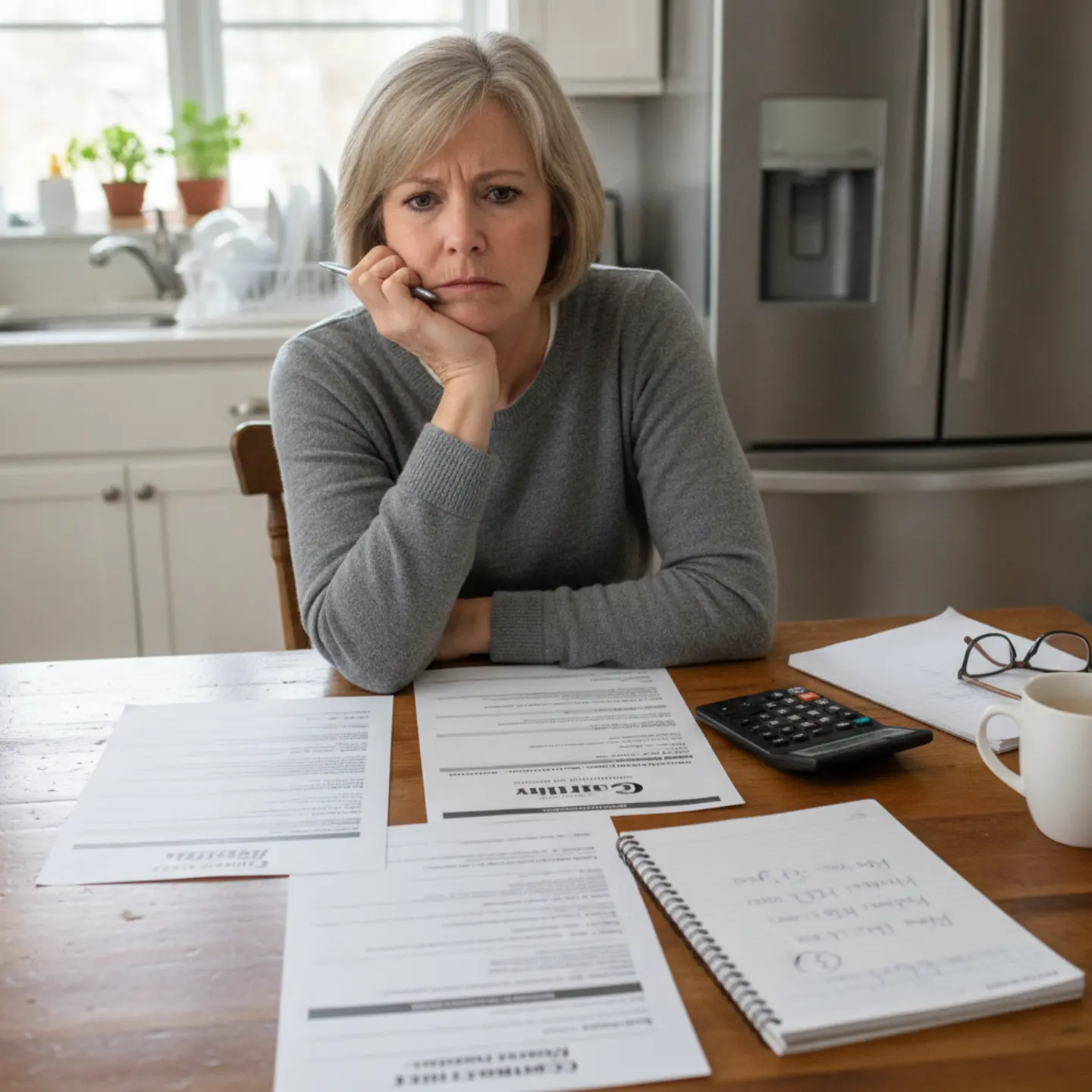 Homeowner reviewing mold remediation cost estimates at kitchen table