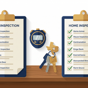 Homebuyer comparing same-day inspection availability on laptop at kitchen table