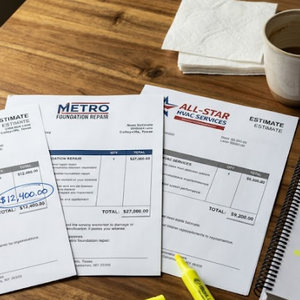 Home inspection report with contractor repair estimates on table