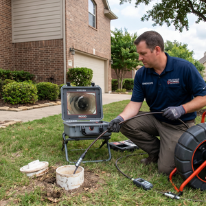 sewer scoping a plumbing line in fort worth tx