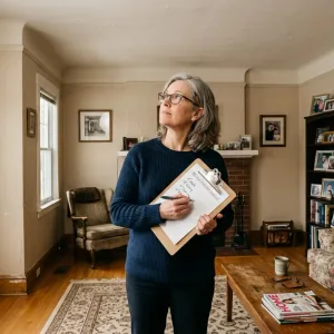 Homeowner reviewing pre-sale inspection checklist in their DFW living room