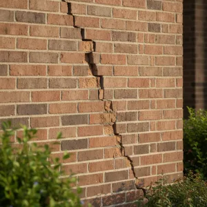 Diagonal brick crack visible on exterior wall of Carrollton home