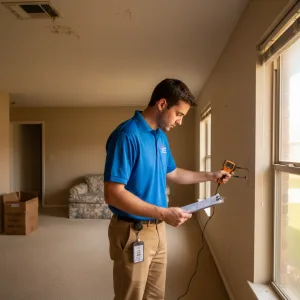 InterNACHI certified home inspector examining outlet in Fort Worth home with moisture meter